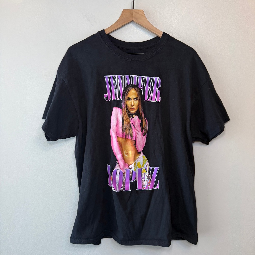 JLo Jennifer Lopez Graphic T-Shirt Black Size X-Large Cotton Short Sleeve